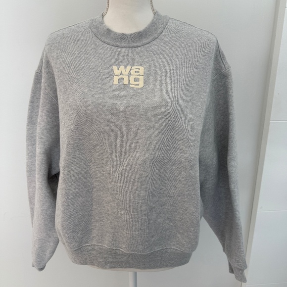 Alexander Wang Puff Logo Pullover Long Sleeve Structured Terry Grey Sweatshirt - Picture 1 of 5